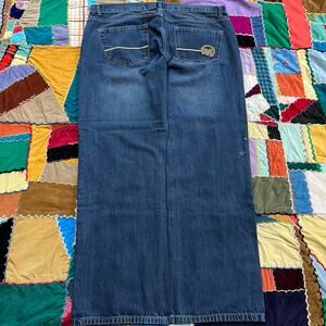 Y2K Mecca Gold Embroidered Baggy Faded Blue Jeans 40Wx32L